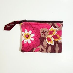 VERA BRADLEY Key, Card & Coin Holder Hot Pink Floral Small Top Zip Padded EUC